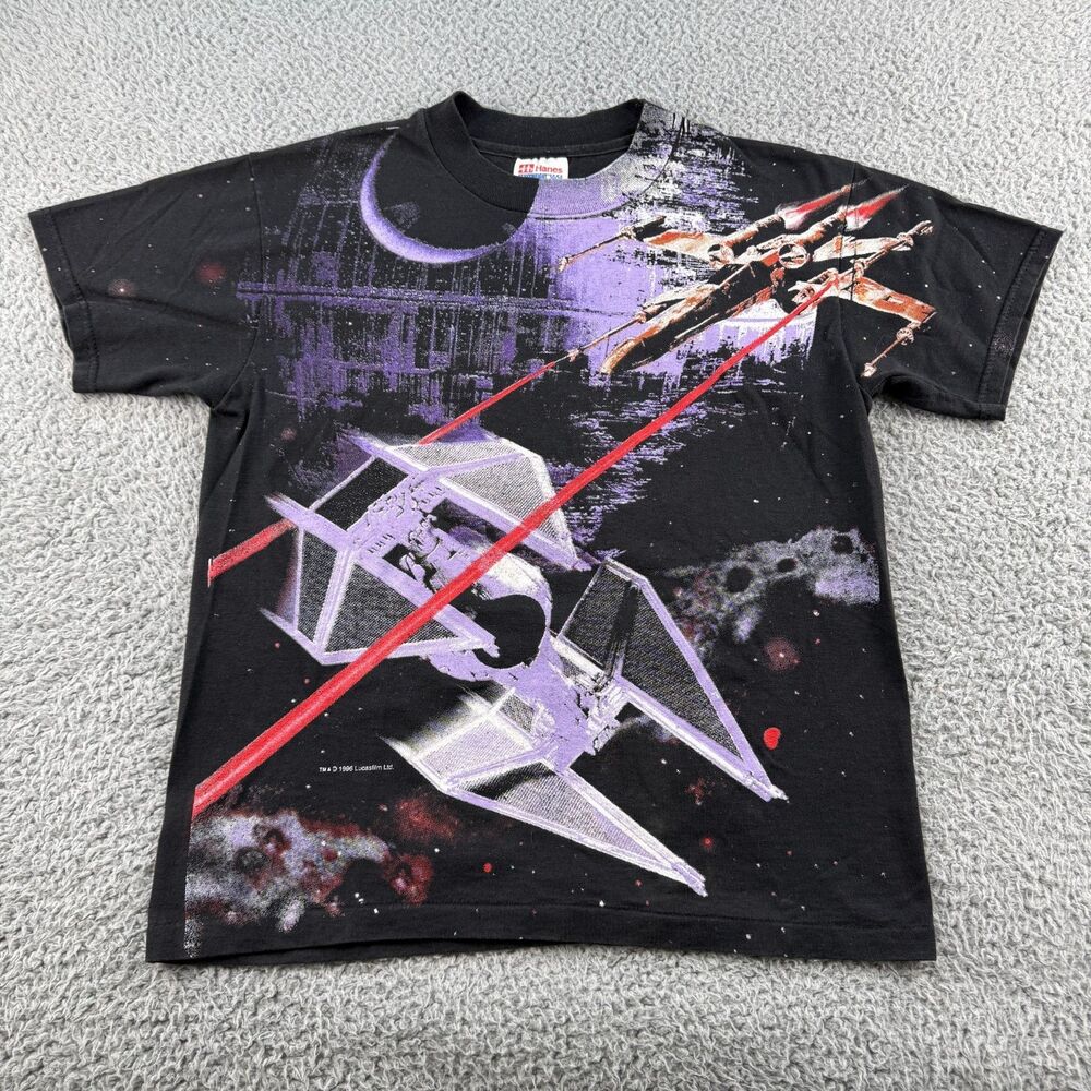 Vintage 1996 Star Wars T-Shirt Youth Large (14-16) X-Wing Tie Fighter DeathStar